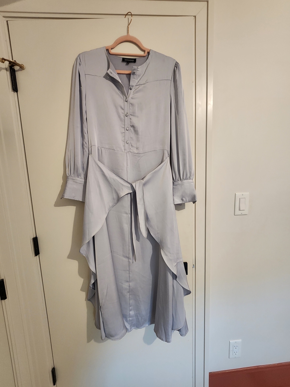 Light Blue/Gray Button Front Tie-Waist Dress